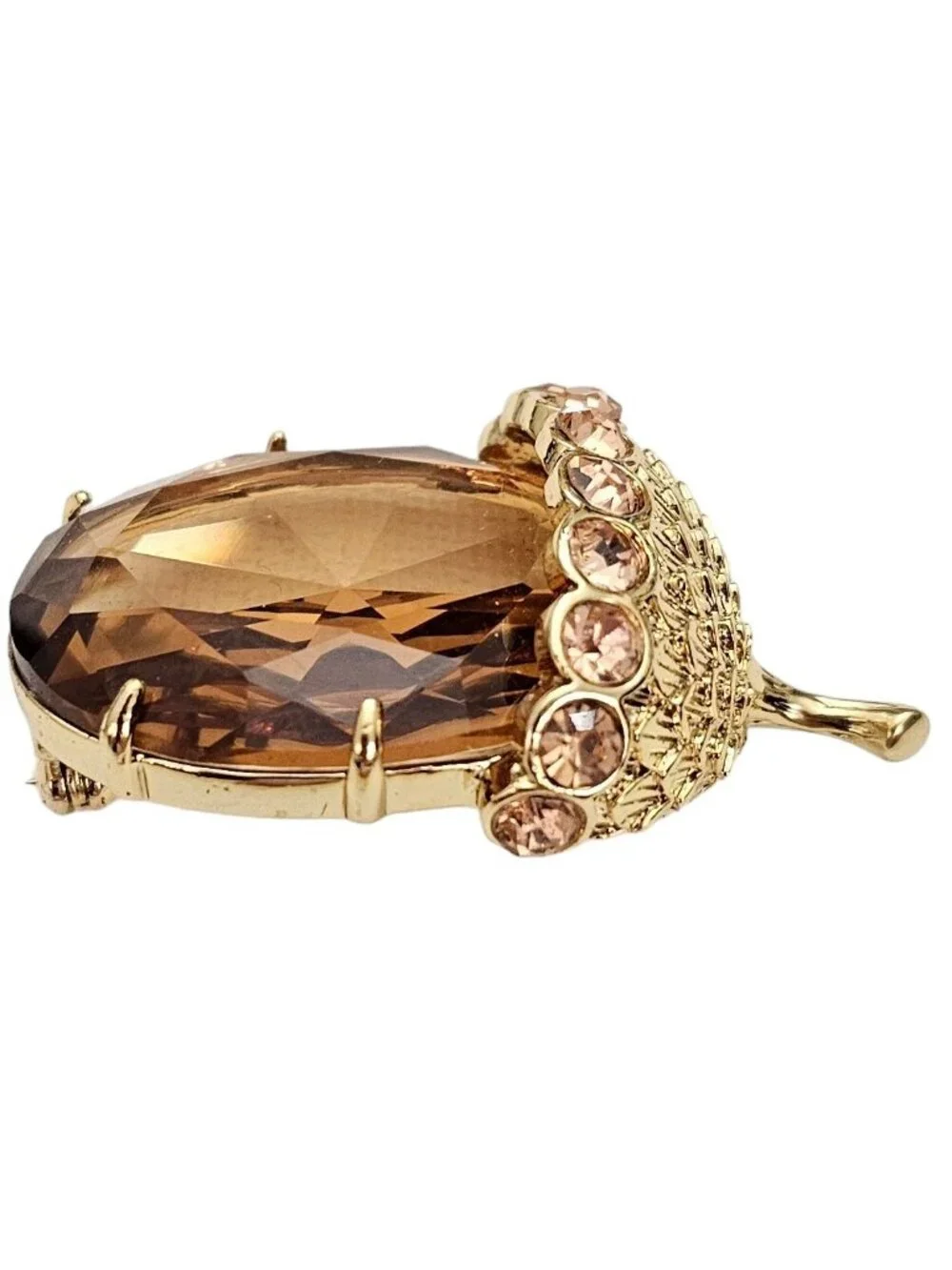 Talbots Pink Crystal Rhinestone, Glass Faceted Acorn Brooch Pin L404